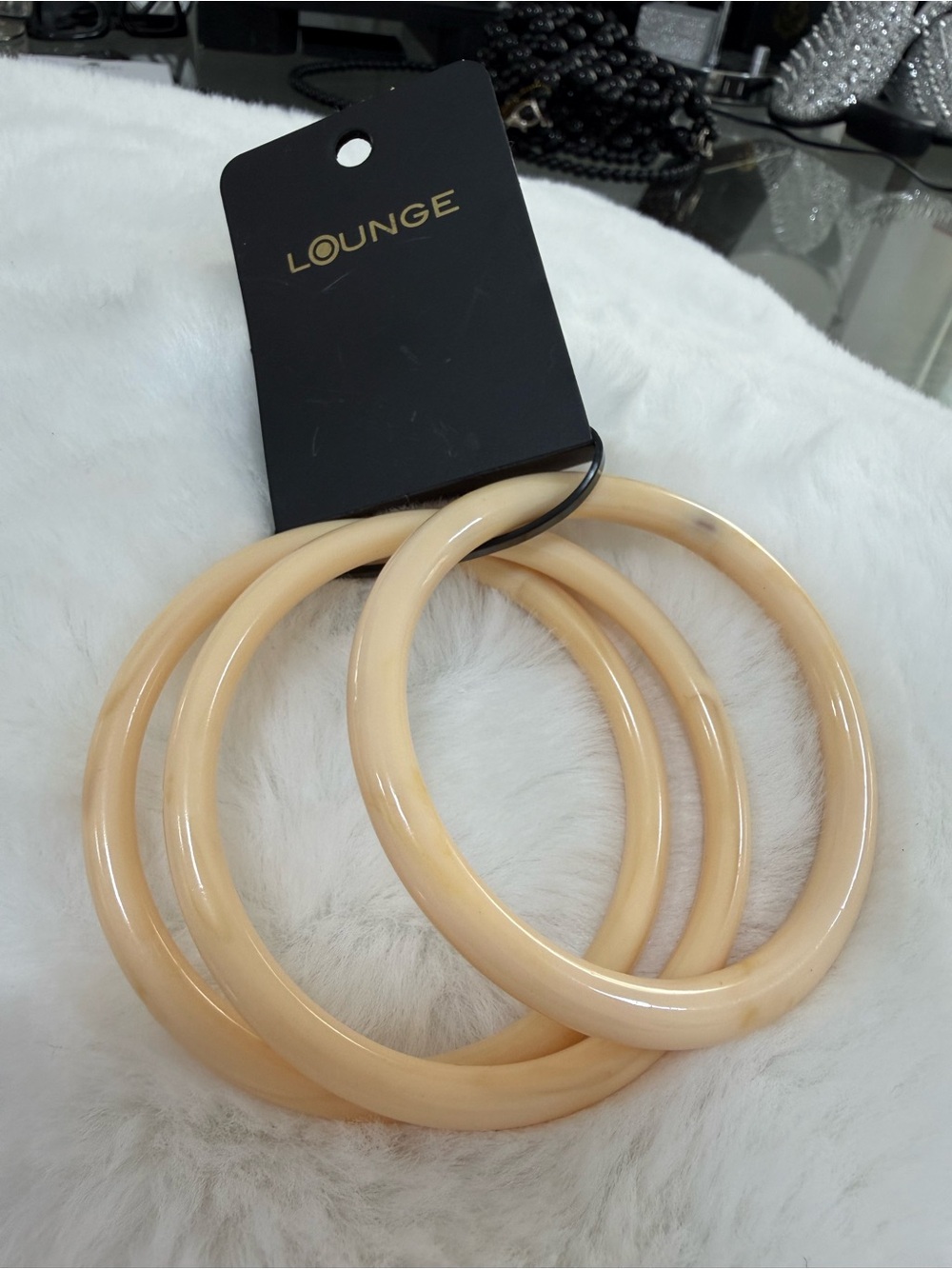 Cream Resin Hoop Bracelet Set - 3-Piece Stacking Bangles